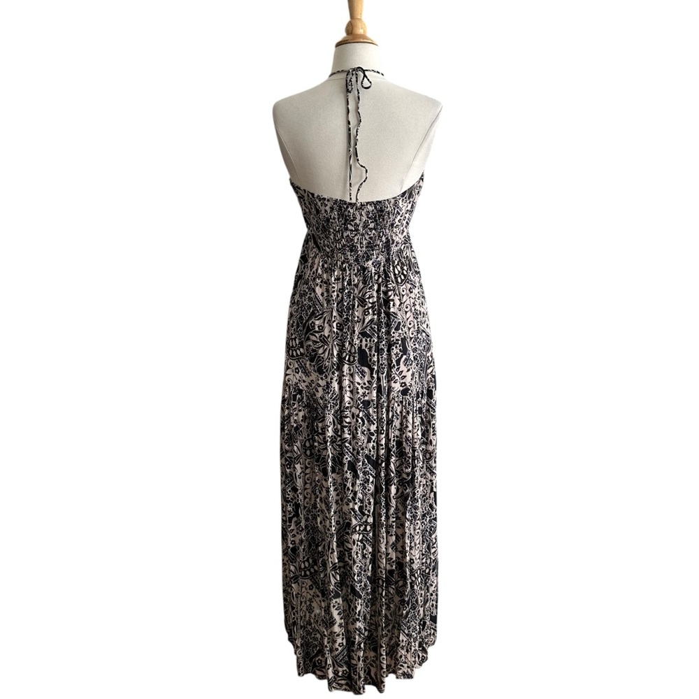 VICI Boho Halter Maxi‎ Dress Babydoll Black Cream Floral Resort Wear Beachy S - Picture 5 of 16